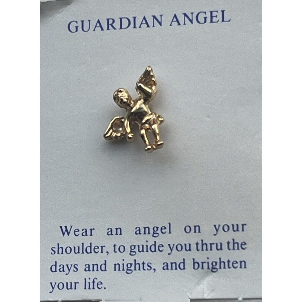 Guardian Angel Vintage Lapel Pin Tie Tack Gold‎ Tone Christian Made in USA New - Picture 2 of 2